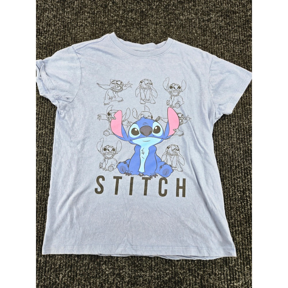 Disney Lilo & Stitch Graphic Tee Light Blue Cotton Short Sleeve Shirt XS 2060